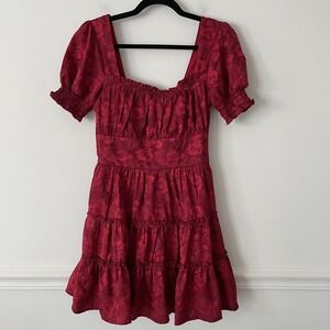 Trixxi Babydoll Milkmaid Tiered Red Floral Dress Size‎ S Y2K Romantic Whimsigoth